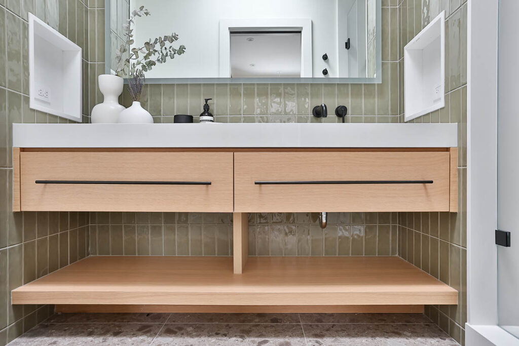 Wood look bathroom design vanities